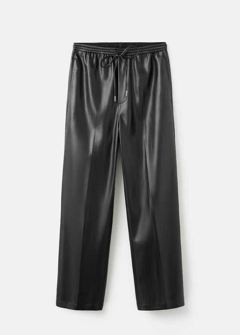 Faux-leather pants with elastic waist
