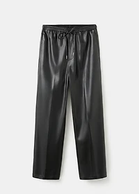 Faux-leather pants with elastic waist