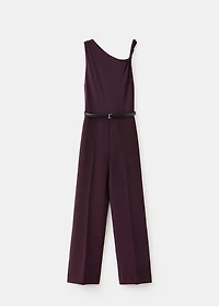 Jumpsuit with asymmetrical neckline and belt
