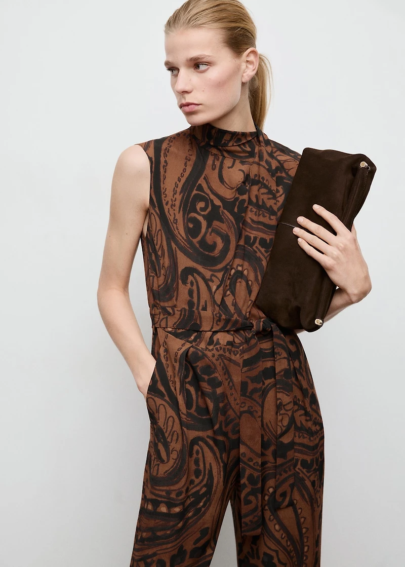 Paisley-print jumpsuit with belt