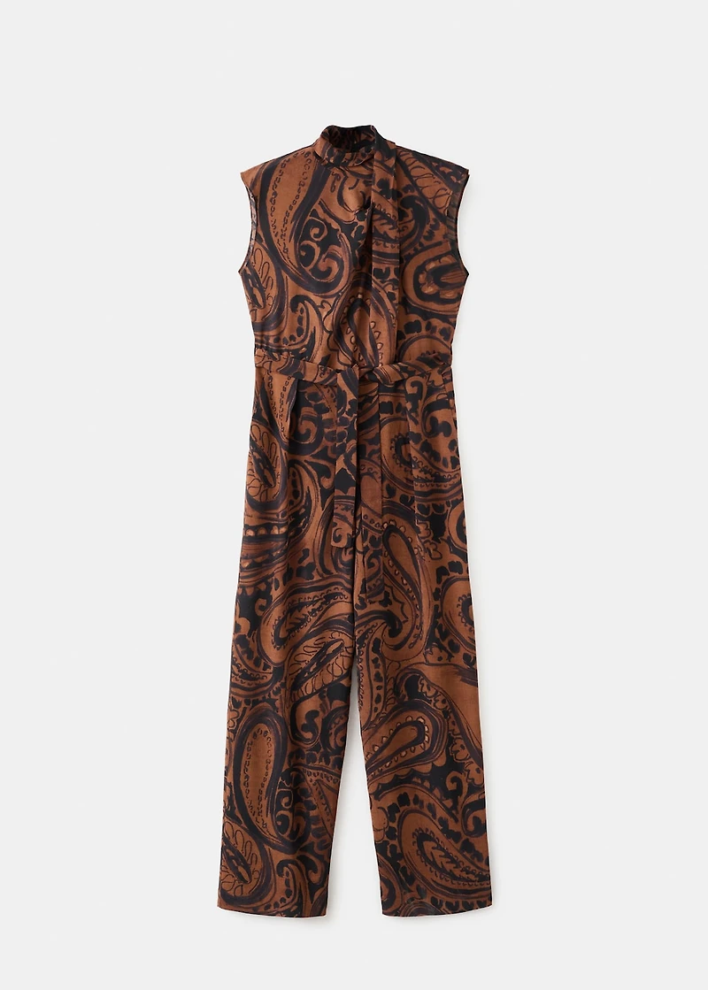 Paisley-print jumpsuit with belt