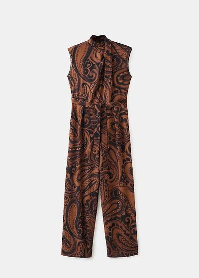 Paisley-print jumpsuit with belt