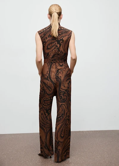 Paisley-print jumpsuit with belt