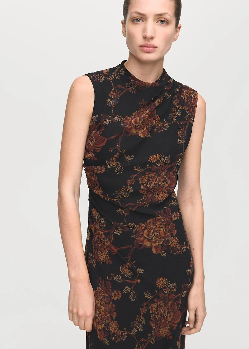 Ruched floral-print dress