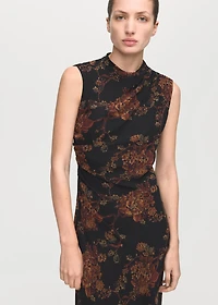 Ruched floral-print dress