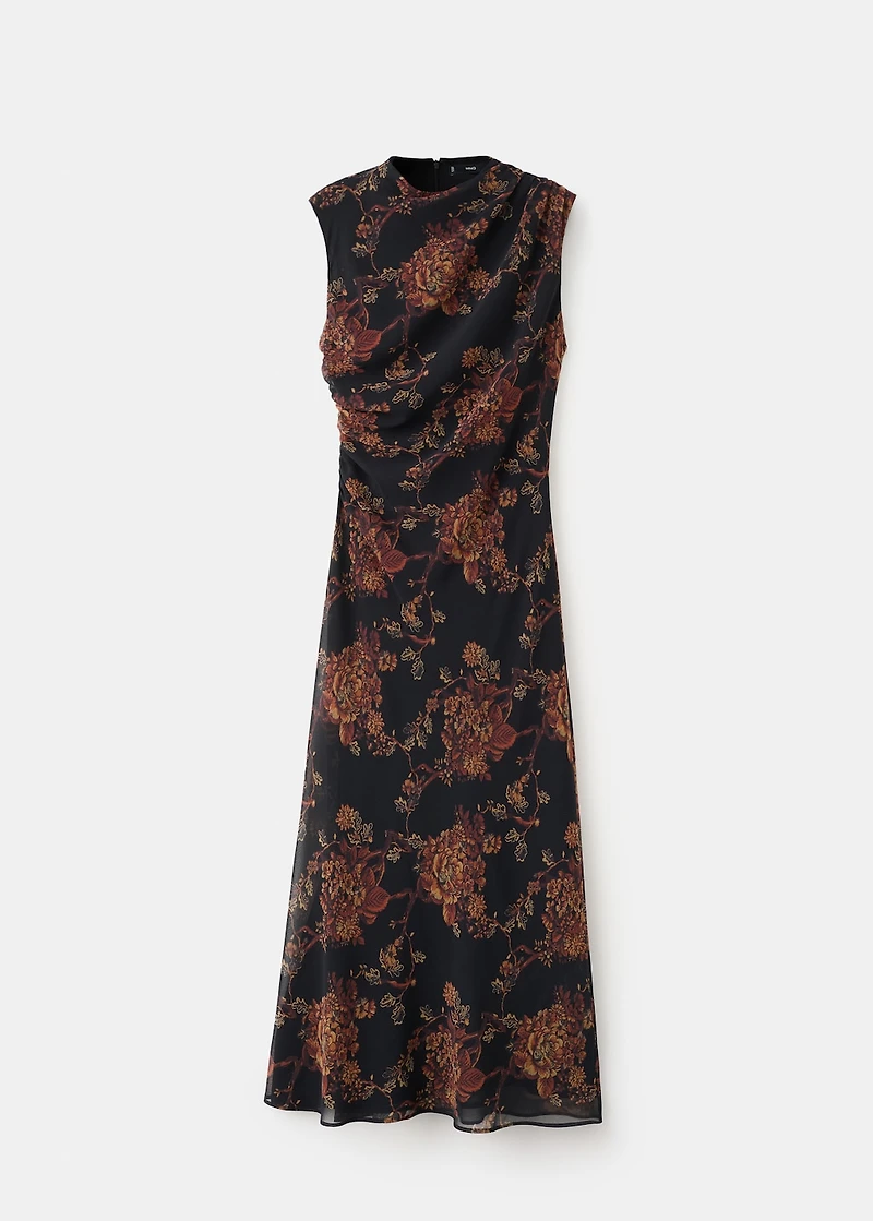 Ruched floral-print dress