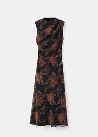 Ruched floral-print dress