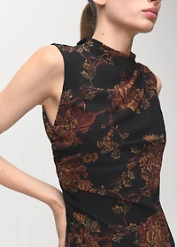 Ruched floral-print dress
