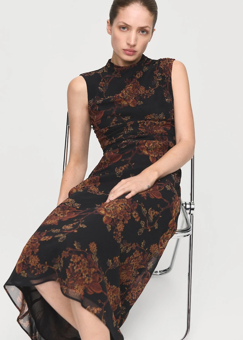 Ruched floral-print dress