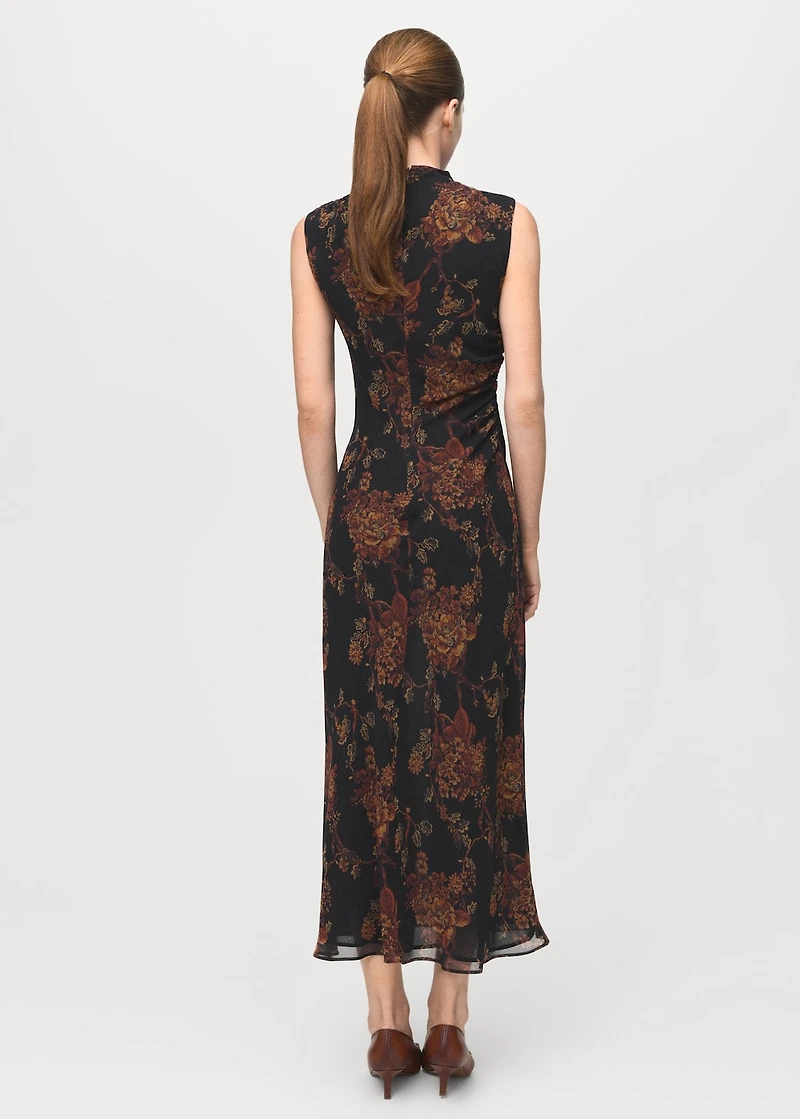 Ruched floral-print dress