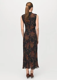 Ruched floral-print dress