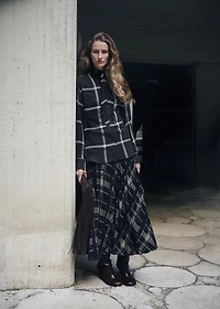 Blouse with check pattern and foulard collar