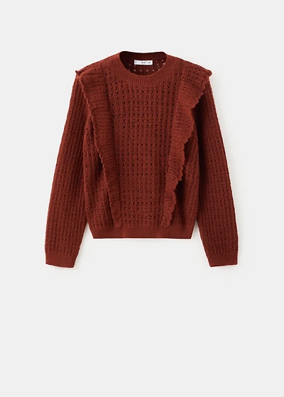 Openwork knitted sweater with ruffles
