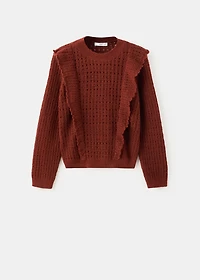 Openwork knitted sweater with ruffles