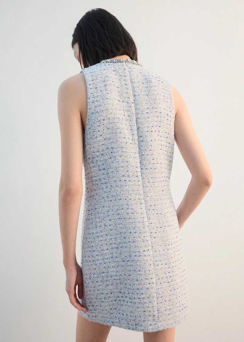Tweed dress with rhinestone collar