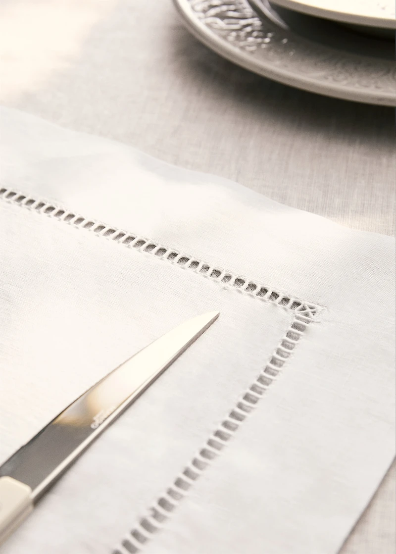 Embroidered hemstitched linen placemat