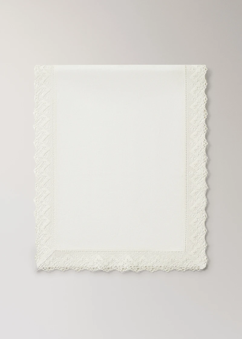 Jacquard linen lace floral table runner