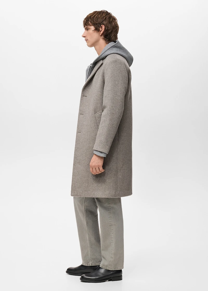 Herringbone structure wool coat