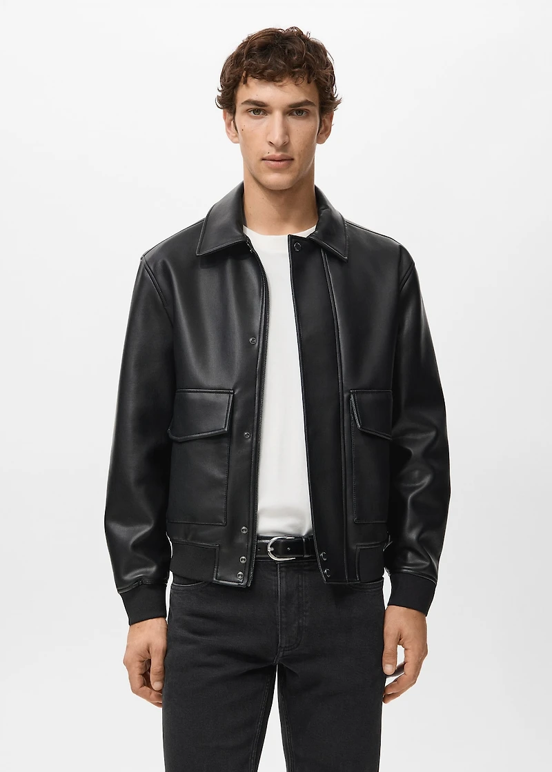Faux-leather jacket with pockets