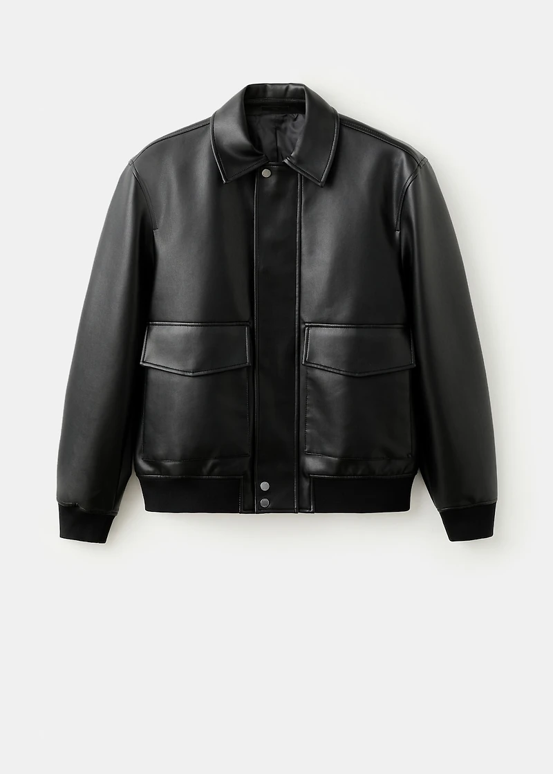 Faux-leather jacket with pockets