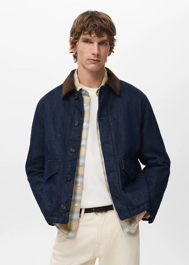 Corduroy Collar Quilted Denim Jacket