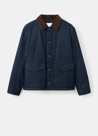 Quilted denim jacket with corduroy collar