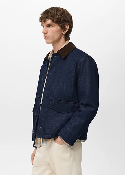 Corduroy Collar Quilted Denim Jacket
