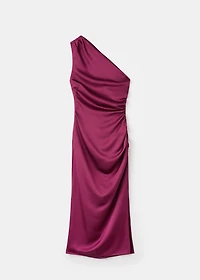 Asymmetrical satin dress with side slits