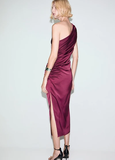 Asymmetrical satin dress with side slits