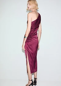 Asymmetrical satin dress with side slits