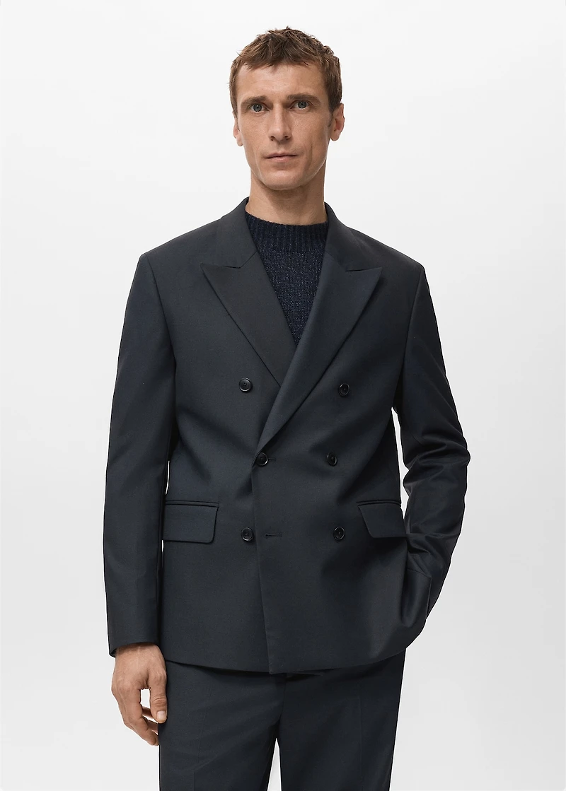 Boston slim-fit double-breasted suit blazer