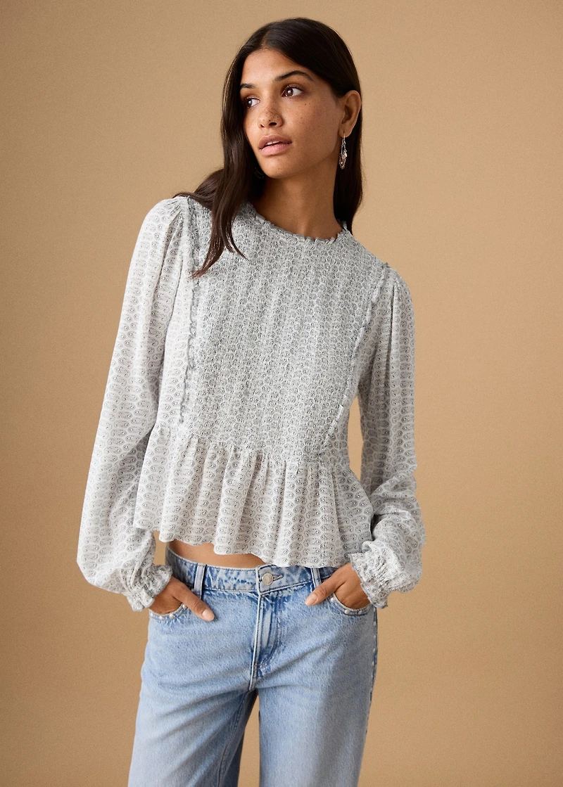 Ruched printed blouse