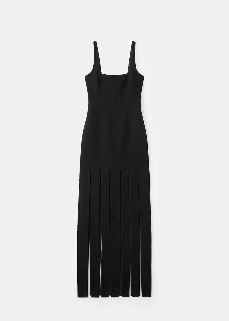 Low-cut dress with fringed hem