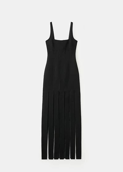 Low-cut dress with fringed hem