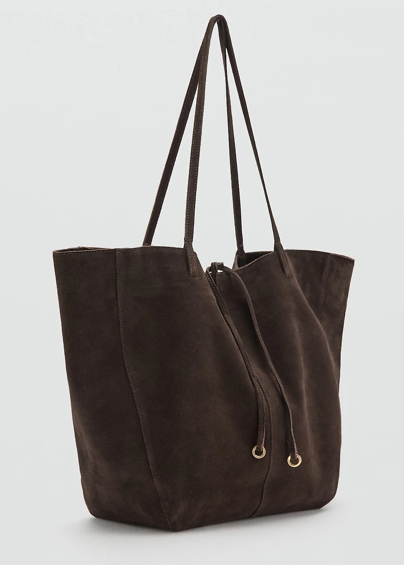 Suede shopper bag with bow closure