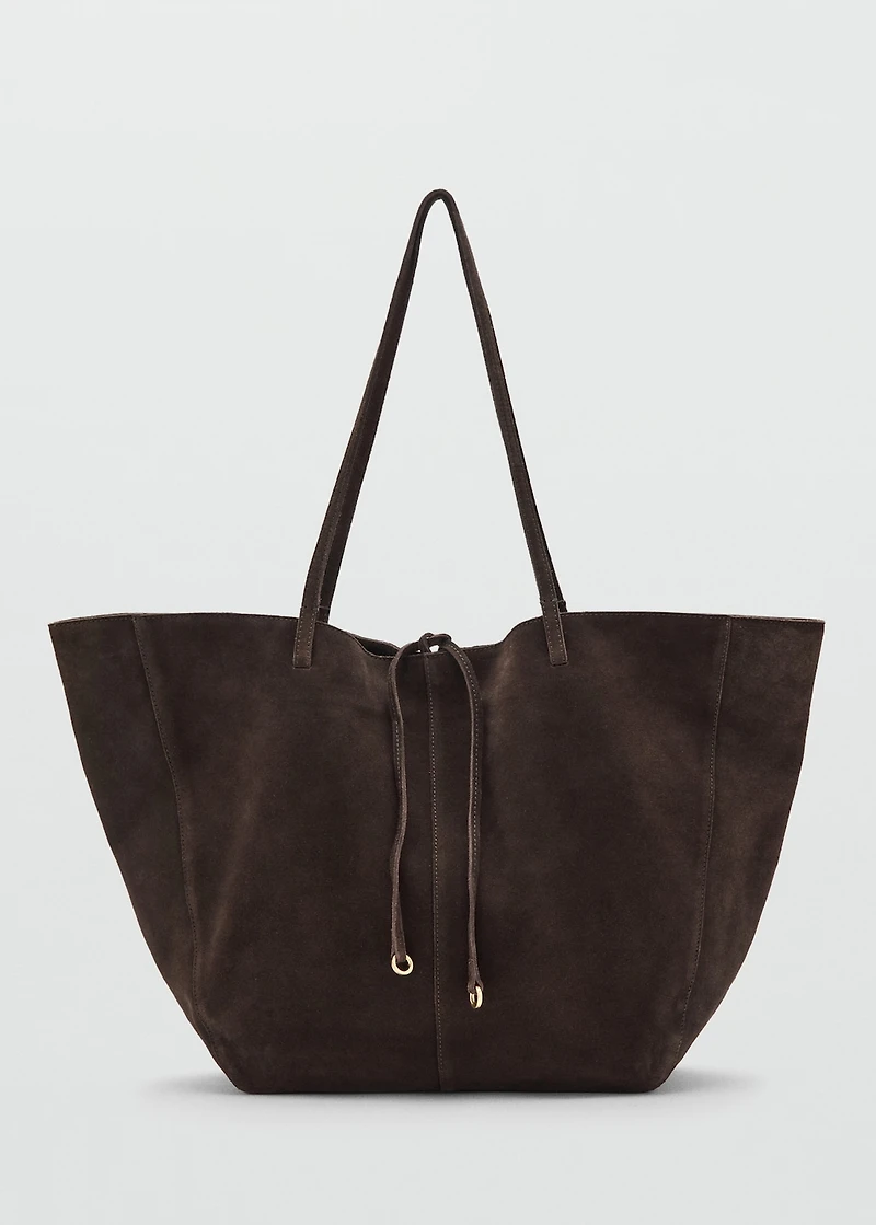 Suede shopper bag with bow closure