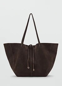 Suede shopper bag with bow closure