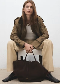 Suede shopper bag with bow closure