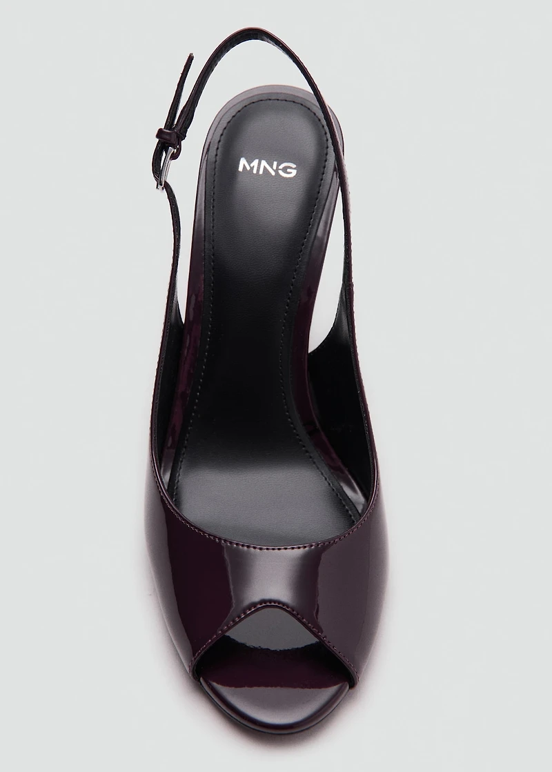 Patent leather peep-toe stiletto shoes