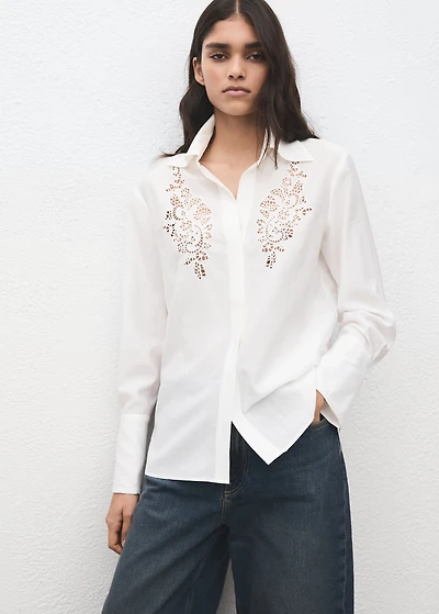 Embroidered shirt with lace accents