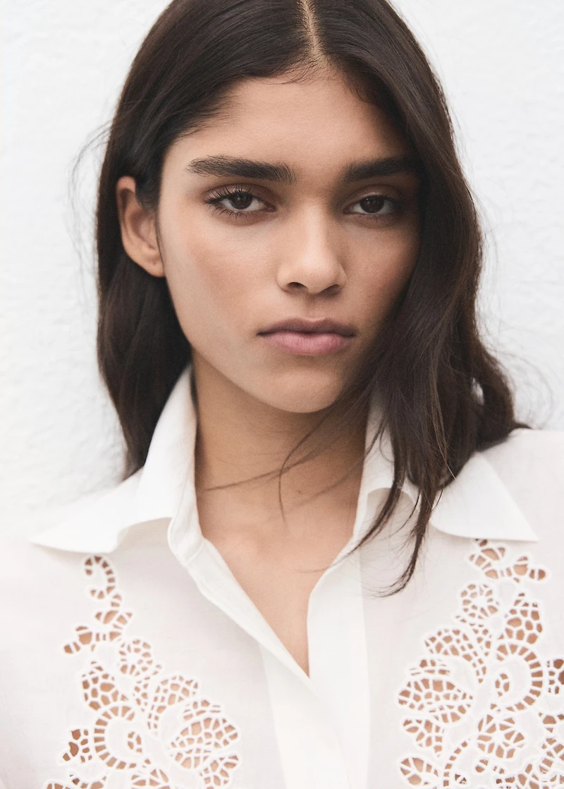 Embroidered shirt with lace accents