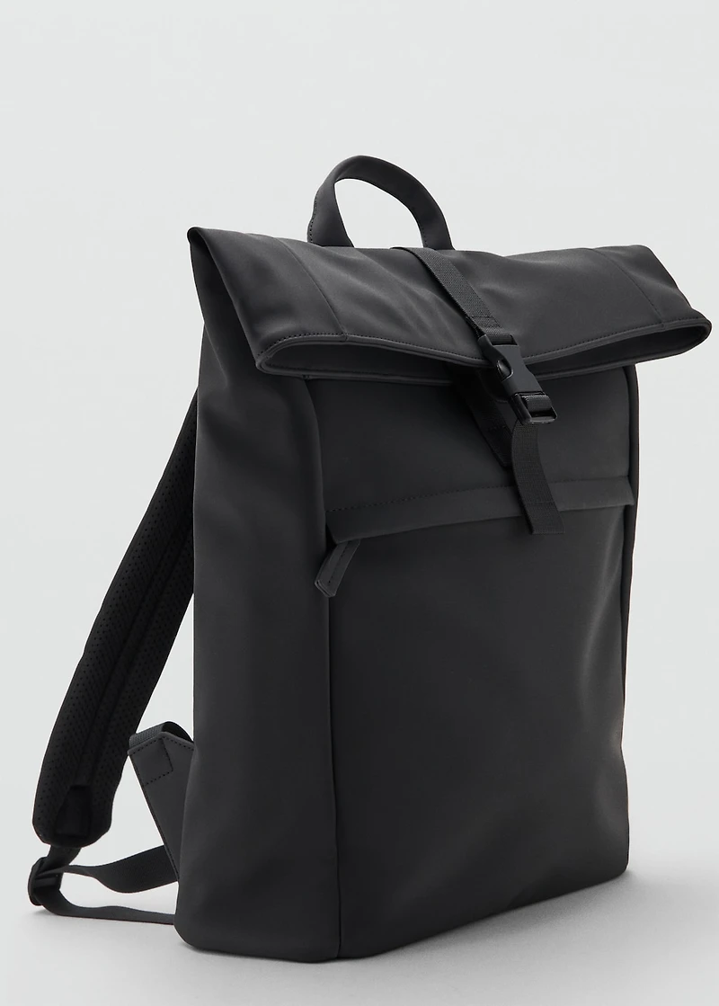 Rubberized backpack with flap closure