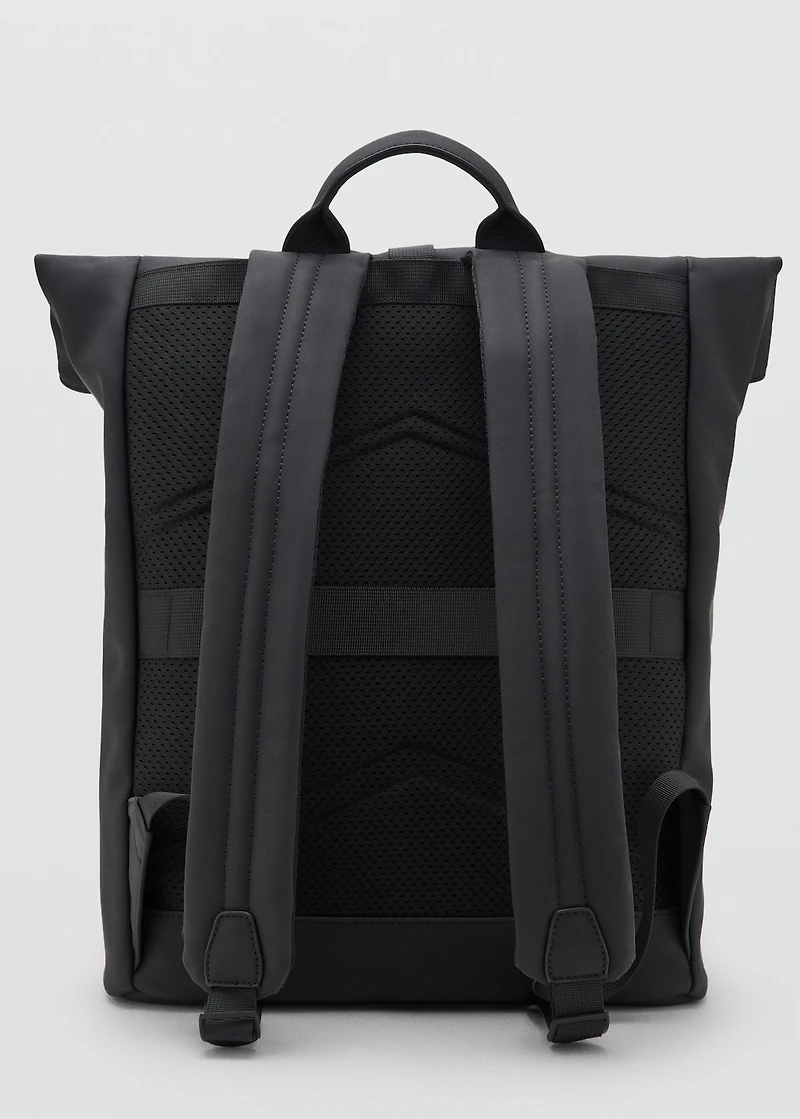Rubberized backpack with flap closure