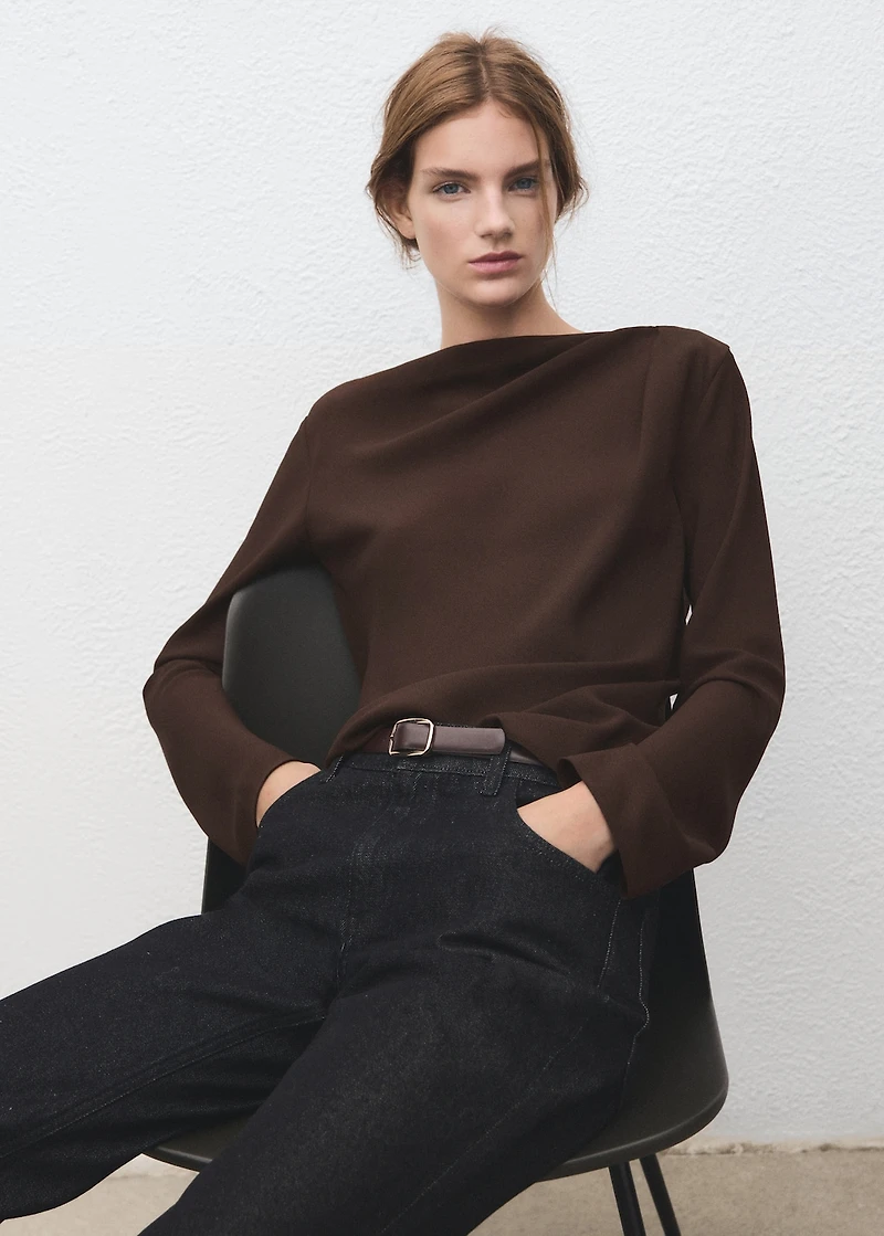 Draped boat-neck blouse