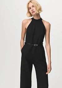 Halter-neck jumpsuit with belt