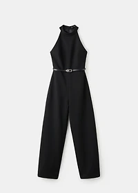 Halter-neck jumpsuit with belt