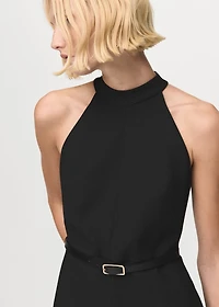 Halter-neck jumpsuit with belt
