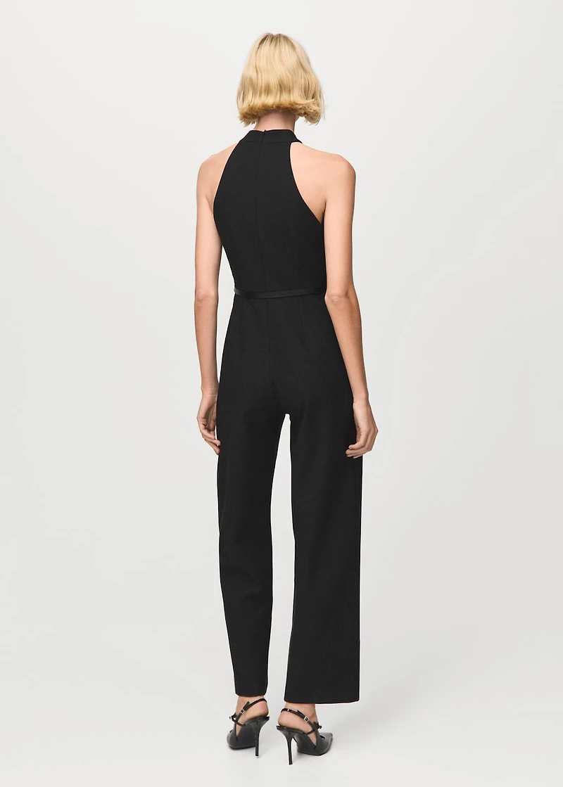 Halter-neck jumpsuit with belt