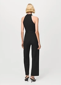Halter-neck jumpsuit with belt