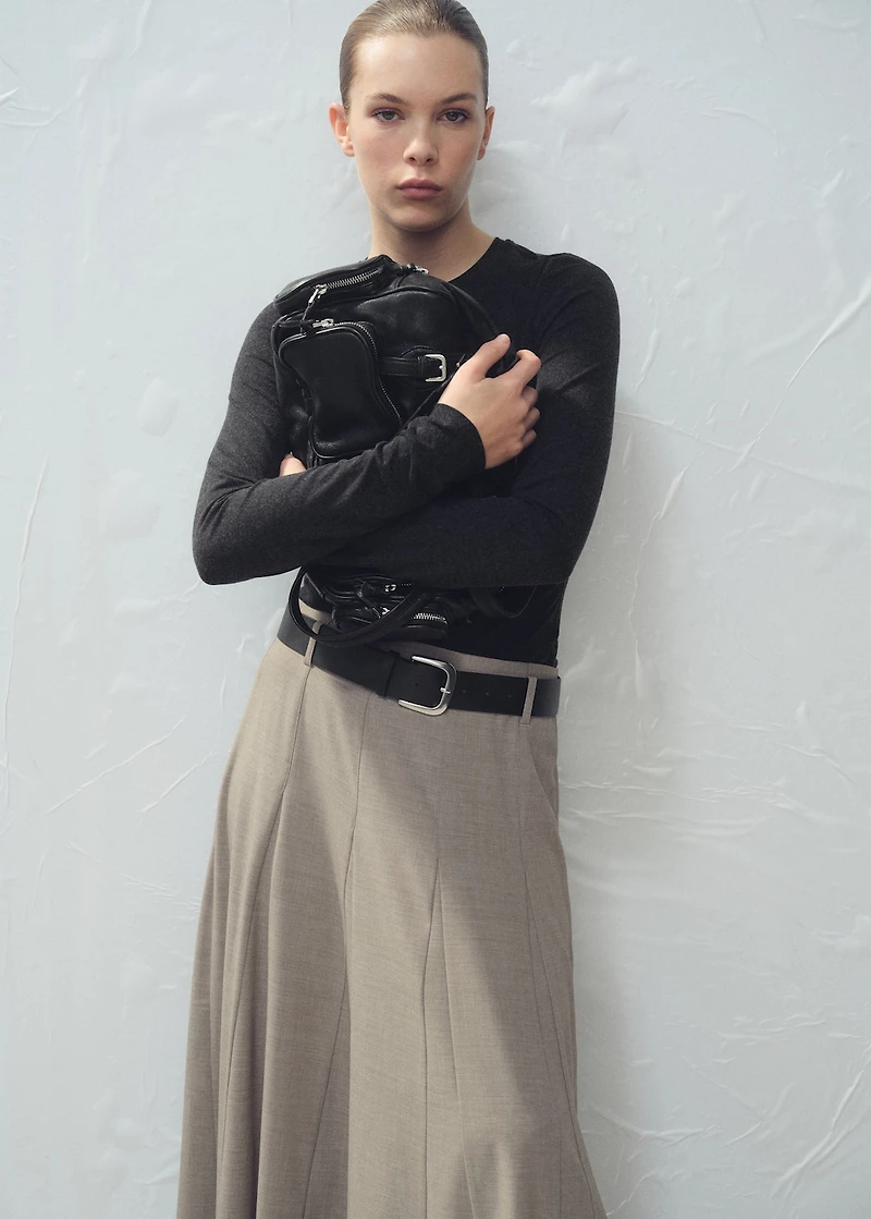 A-line skirt with godets and belt